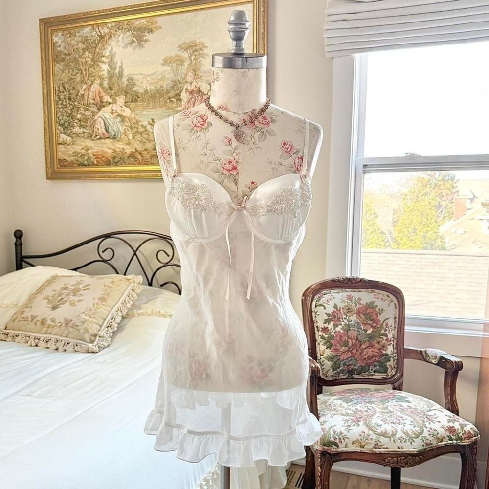 90s ivory lace trim slip dress Linea Donatella size‎ medium